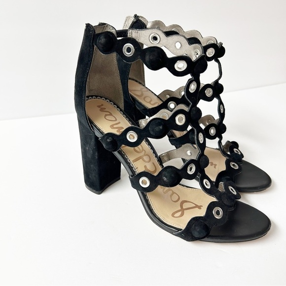 Sam Edelman Black Suede and Grommet Cage Heels 8 - Picture 1 of 9